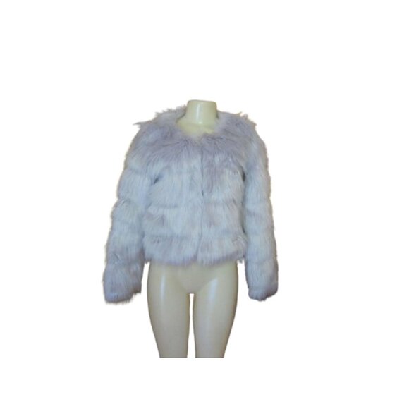 Luna Boutique Gray Faux Fur Short Bomber Jacket Size 8 - Picture 1 of 7